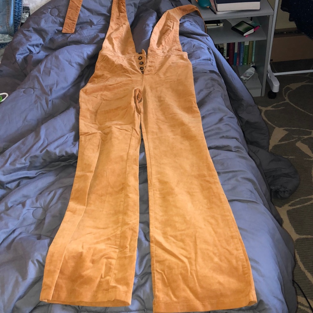 Mustard overall backless jumpsuit